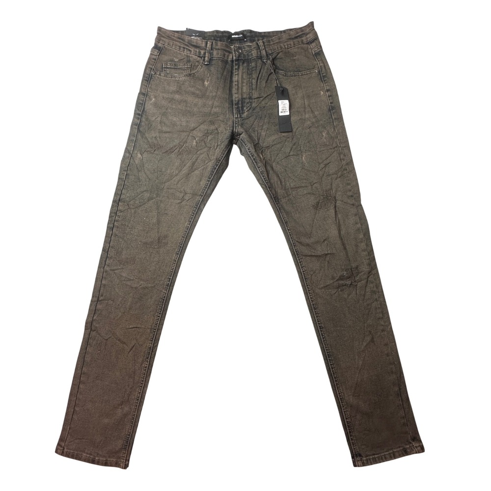 NovaMen Jeans Mens 32x31 Brown Seen It Skinny Vintage Wash KND4574 Distressed